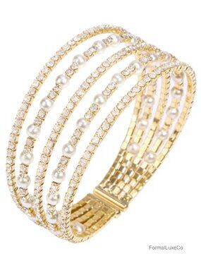 Multi Row Layered Crystal Rhinestone Cuff Bracelet Bridal Jewelry